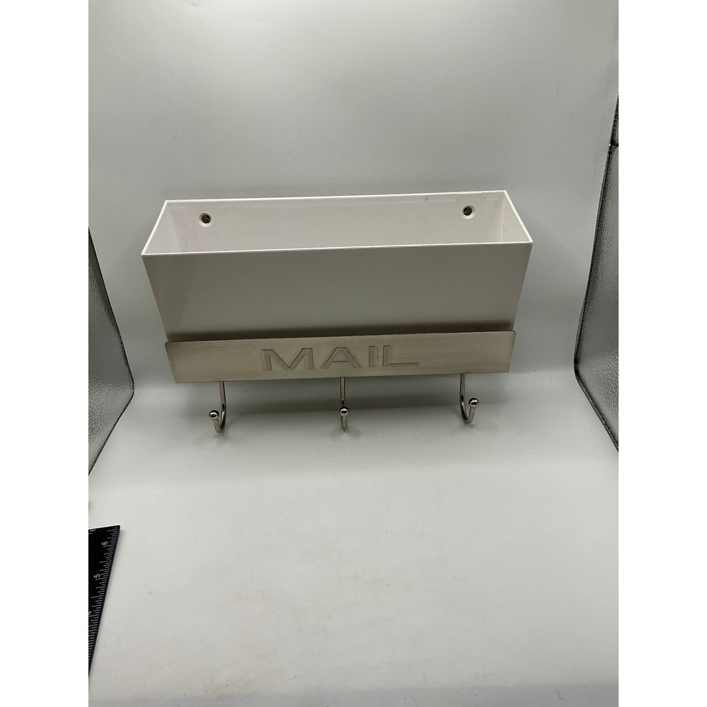 Modern Wall Mounted Mail Organizer and Key Holder White and Silver Entryway Rack